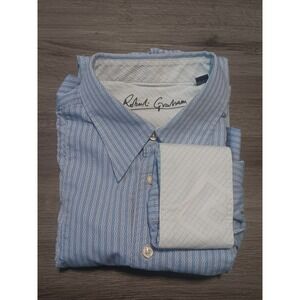 Robert Graham Men's Light Blue Striped Flip Cuff Long Sleeve Shirt Size 2XL‎